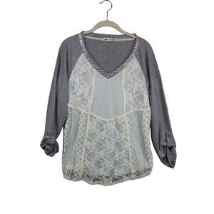 Jolt Womens Lace & Knit Top With Sequin V-Neck Trim
